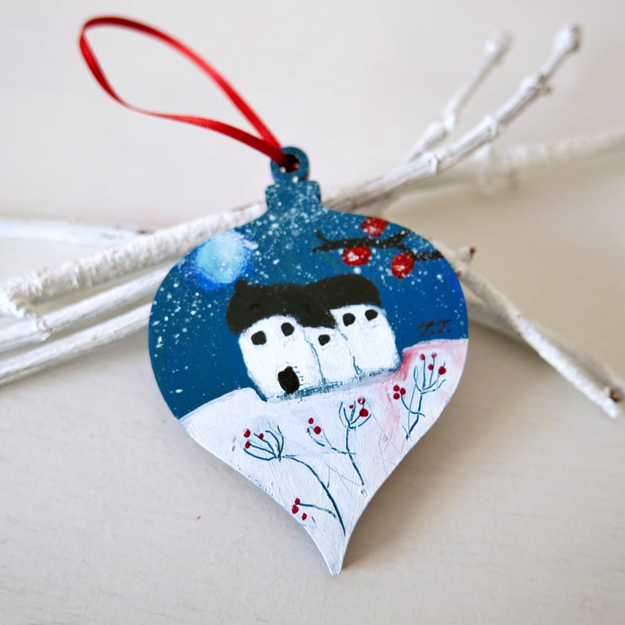 Blue Christmas Decoration, Hand-painted Tree Ornament, Art Decoration