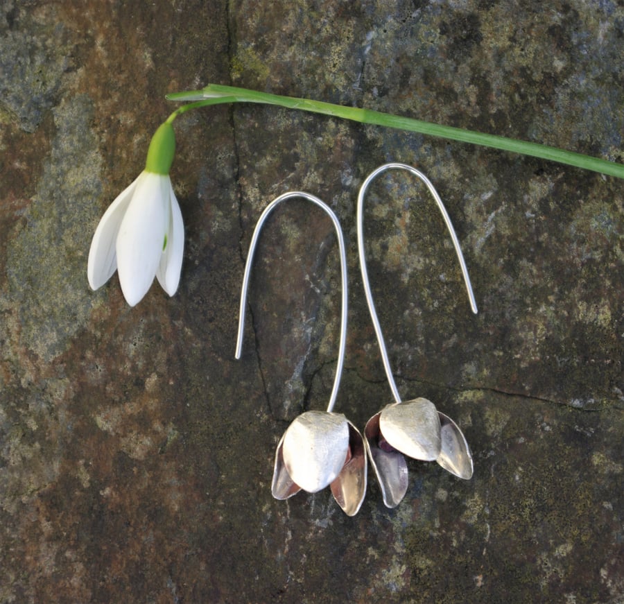 Silver and Copper Statement Snowdrop  Dangle Earrings 