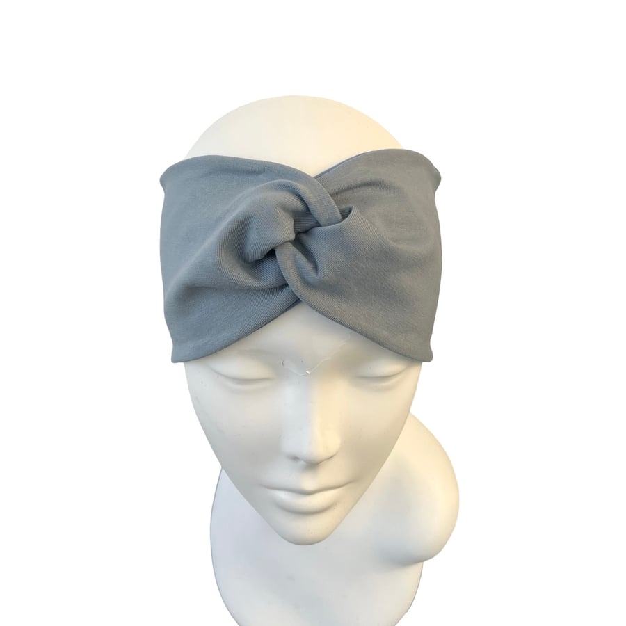 Blue Cotton Twist Headband Wide Stretchy Soft Head Wrap for Women