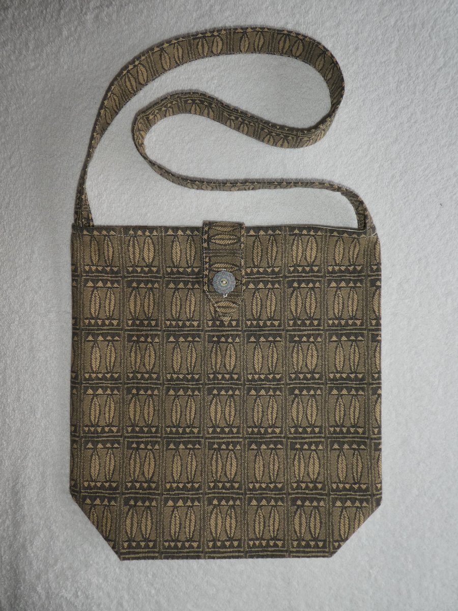 Shoulder Bag in Grey Leaf Style Fabric. Cross body Bag