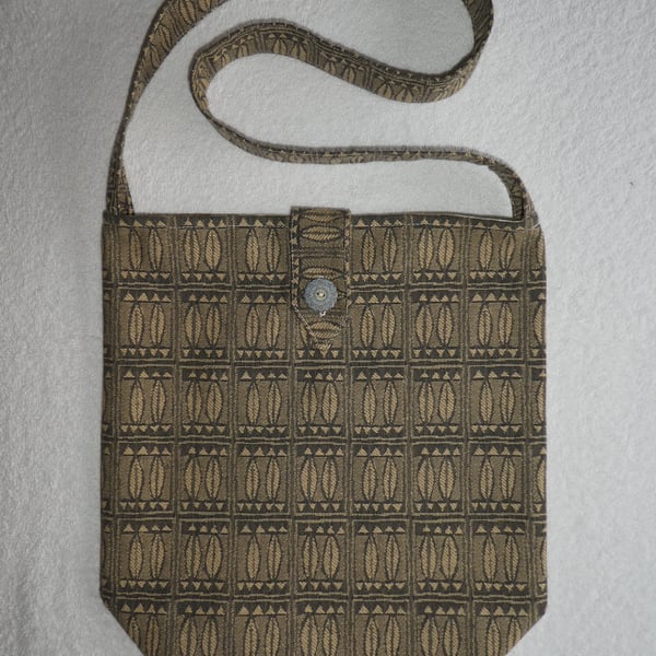 Shoulder Bag in Grey Leaf Style Fabric. Cross body Bag