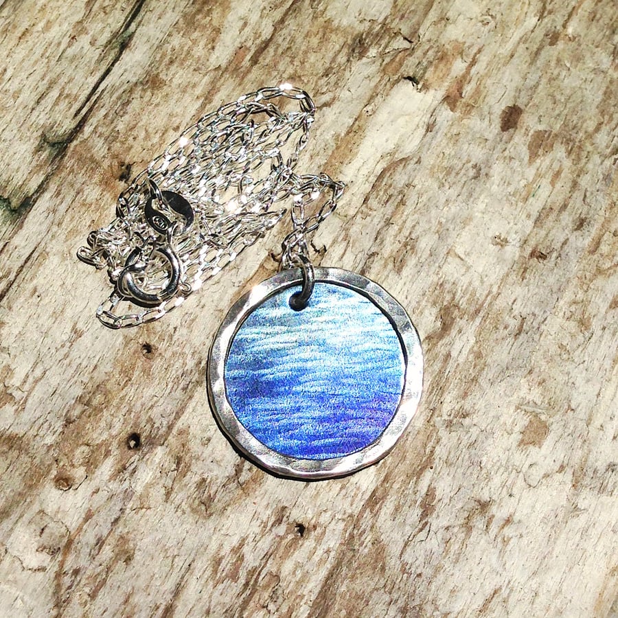 Sterling Silver and Titanium 'Sea View' Small Pendant Necklace - UK Free Post