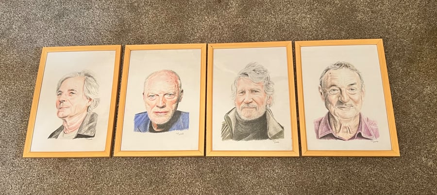 Framed A4 set of Pink Floyd original artworks 