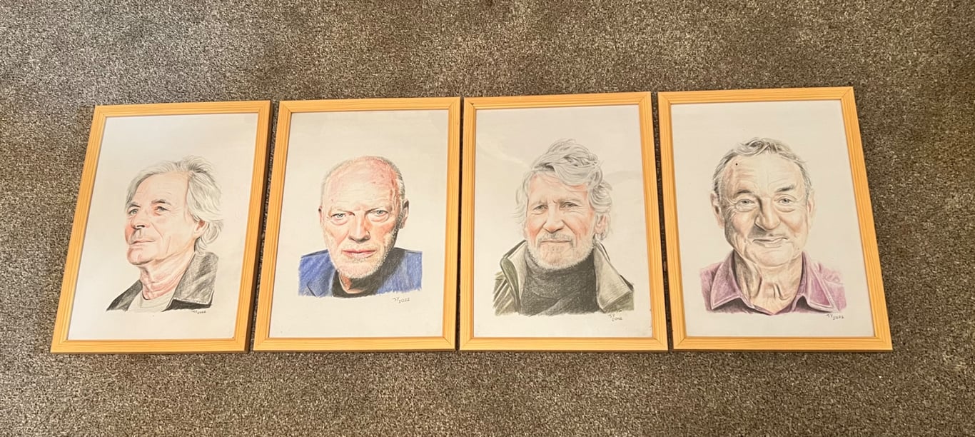 Framed A4 set of Pink Floyd original artworks 