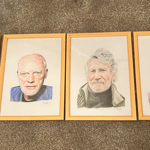 Framed A4 set of Pink Floyd original artworks 
