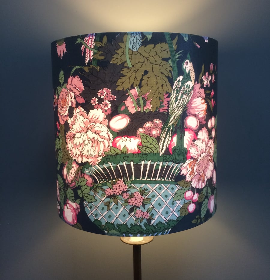 Pink and  Green  Bold Elegant Bird VIntage style Fabric Lampshade option 