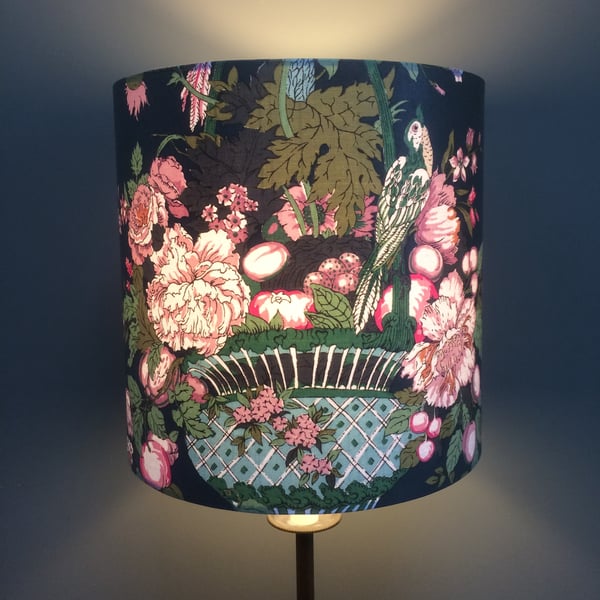 Pink and  Green  Bold Elegant Bird VIntage style Fabric Lampshade option 