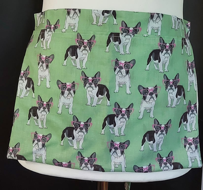 Fabric peg apron - peg pinny Handmade wearable peg bag French Bulldogs, Puppies,