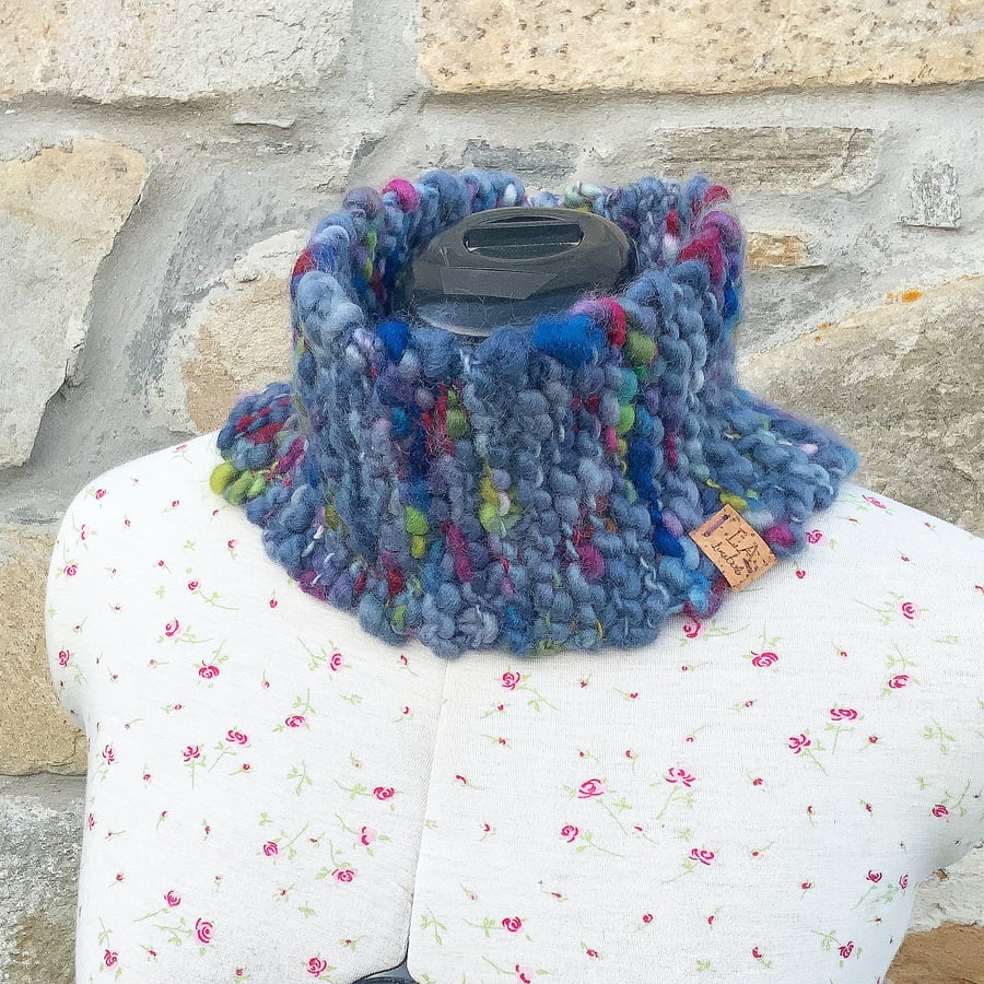 Hand Dyed Knitted Cowl. Knitted Scarf. Neck Warmer. Chunky Scarf. Wool Scarf. 