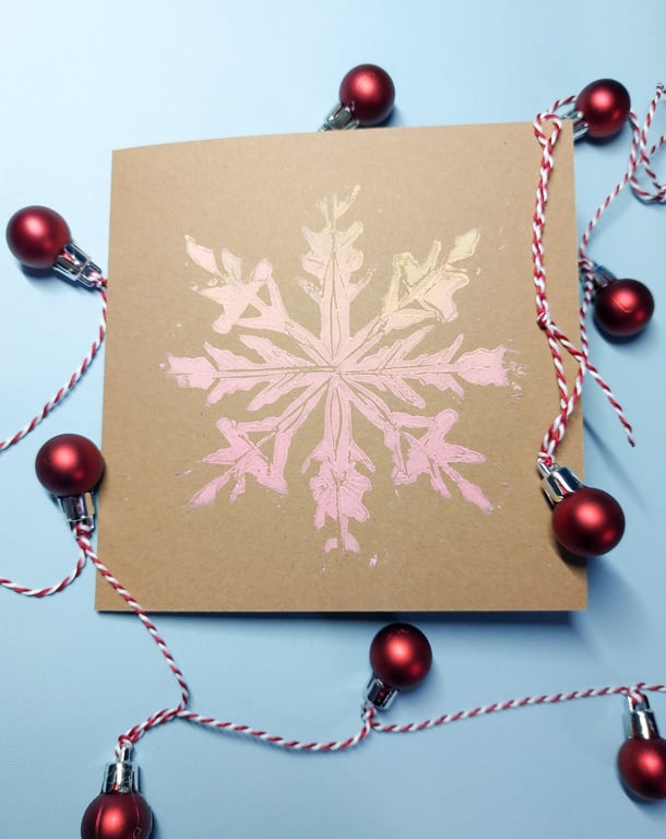 Neon Snowflake Christmas Linocut Card