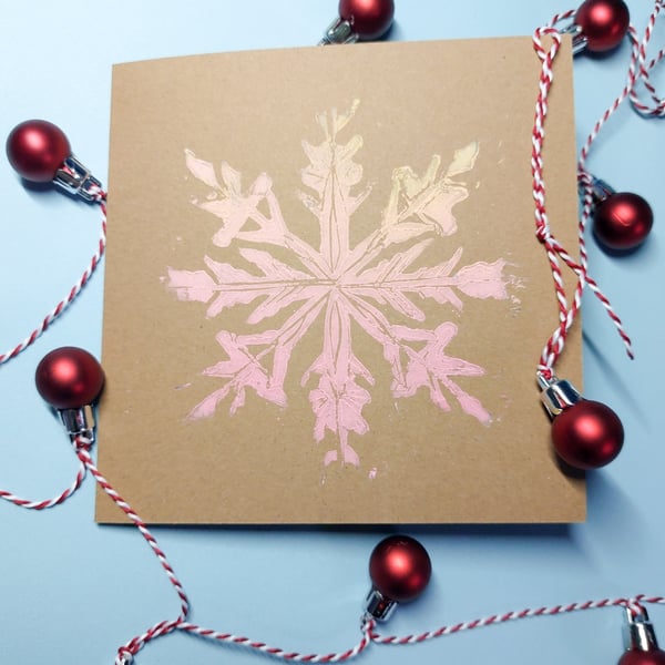 Neon Snowflake Christmas Linocut Card