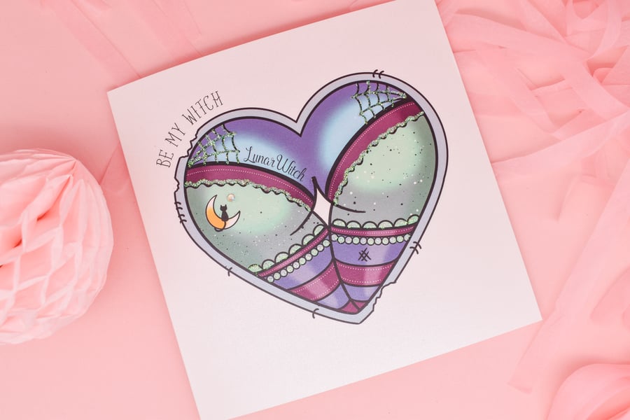 Be My Witch Lunar Witch Booty Heart Tattoo Handmade Card