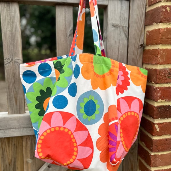 Ikea Fredrika cotton beach bag tote bag bright retro pattern