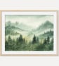 Atmospheric Foggy Nature Print, Pine Tree Forest Painting, Serene Misty Mountain