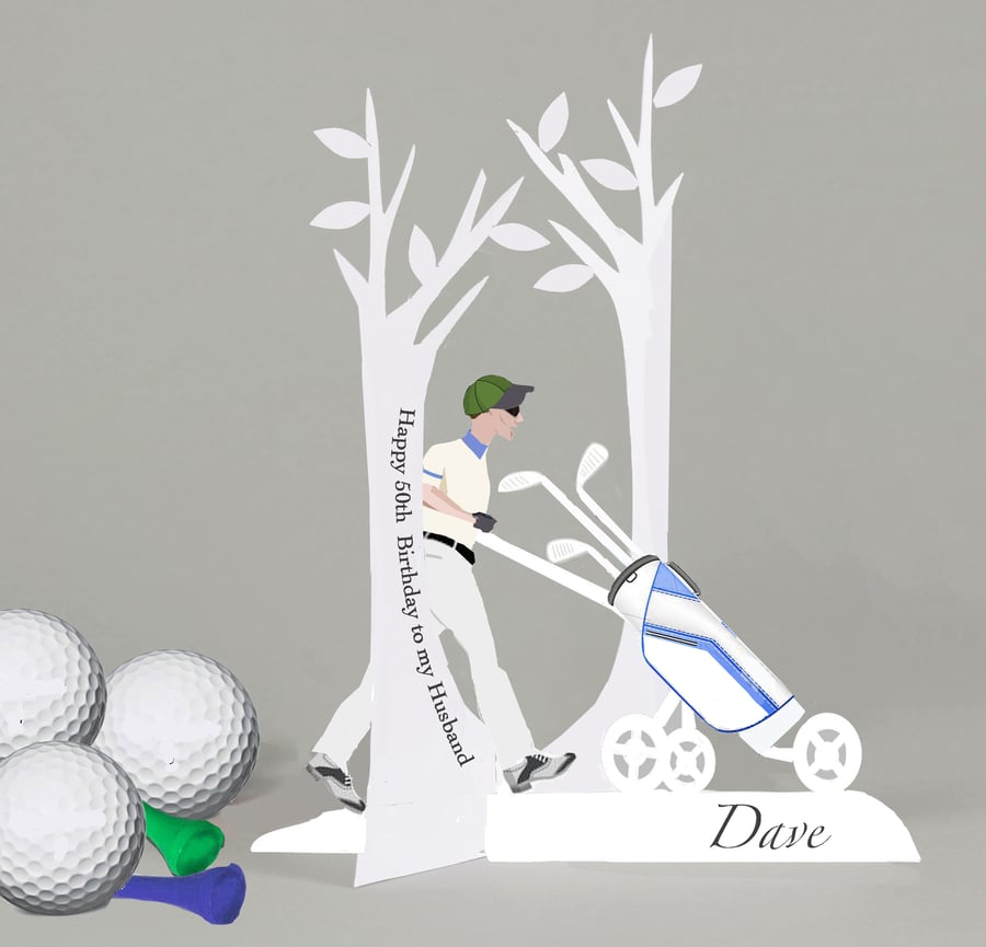 Personalised 3D Golf Birthday card Paper cut any age for a Son Husband Dad...