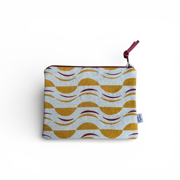 SECONDS SALE - Hand printed zip pouch - Maronti Ochre and dark red