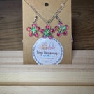 Handmade Ombre Glitter Flower Necklace and Earrings Set Purple Blue