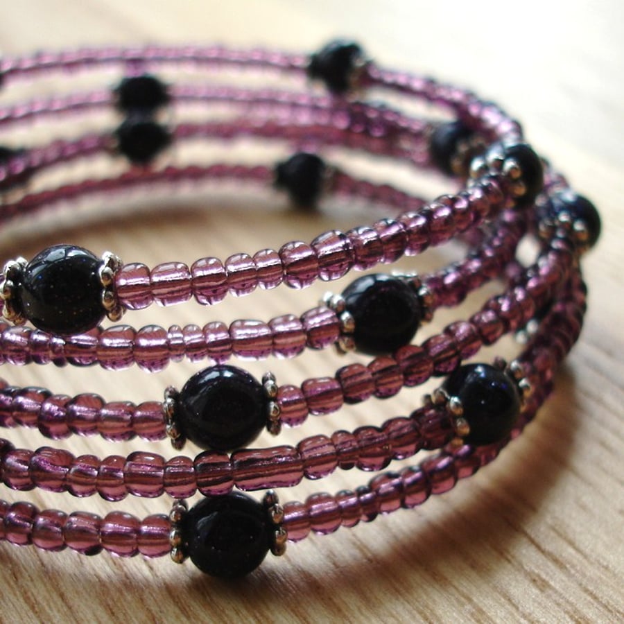Purple Sparkle Glass Bead Spiral Bracelet