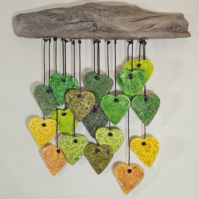 Driftwood & Clay BoHo Hearts Wall hanging - Unique. 
