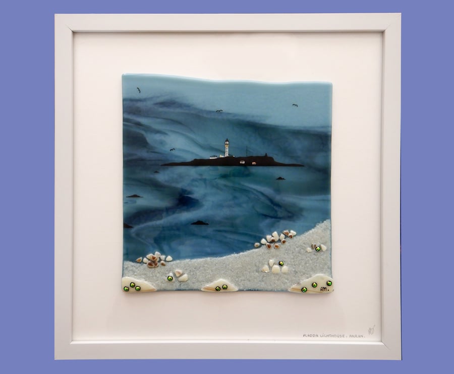 Handmade Fused Glass 'Isle of Arran Pladda Lighthouse' Picture