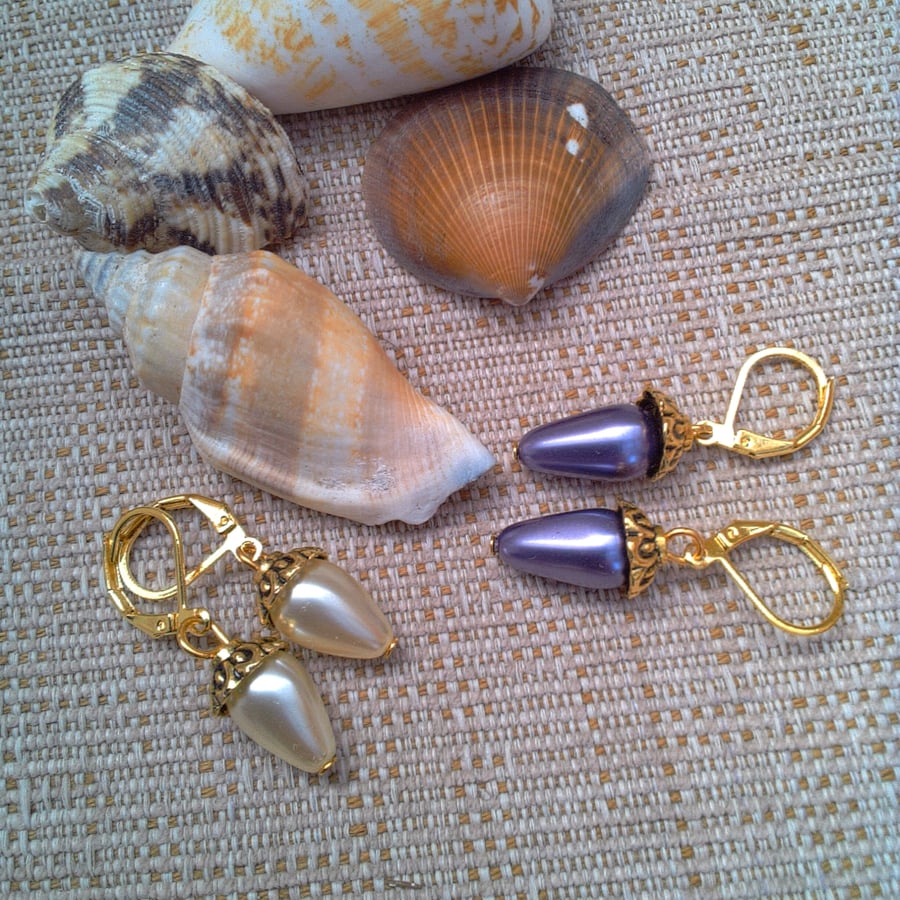  Pearl Drop Bead and Gold Plated Bead Cap Earrings, Gift for Her, Colour Choice