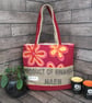 Eco Tote Bag - Handmade from Upcycled Materials - Cerise and Yellow floral