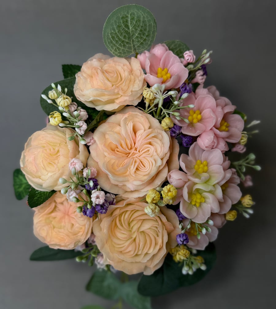 Handmade Soap Flower Bouquet – English Roses & Apple Blossom