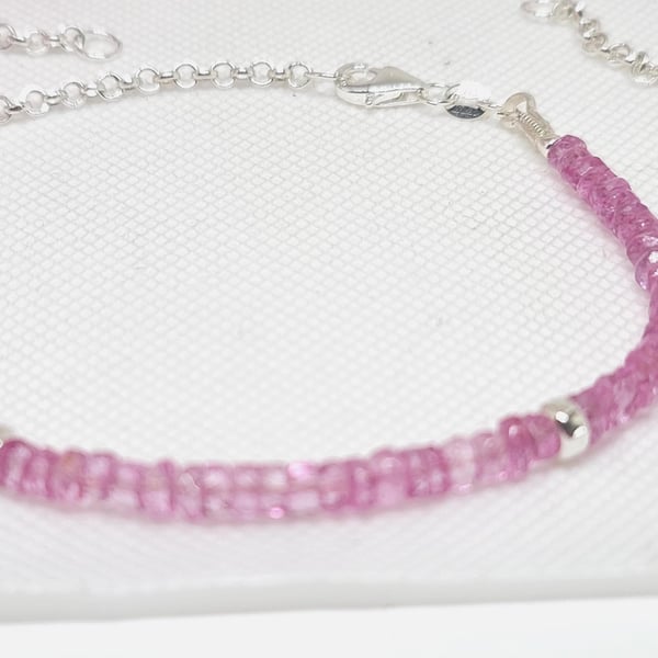 Dainty Pink Topaz Bracelet in Sterling Silver - Handcrafted Jewelry. Adiustable 
