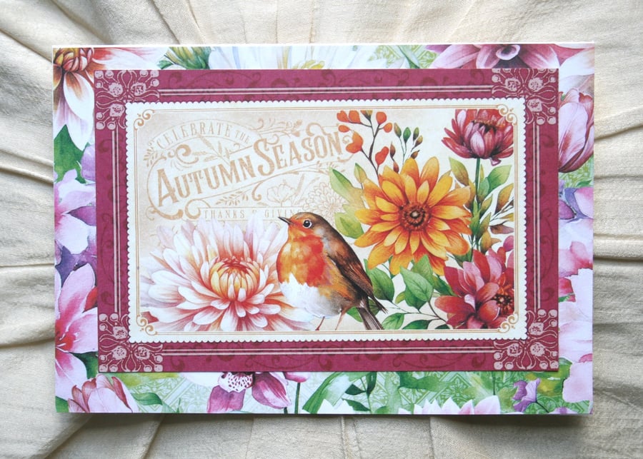 Vintage-style Robin Card - Blank greeting card 
