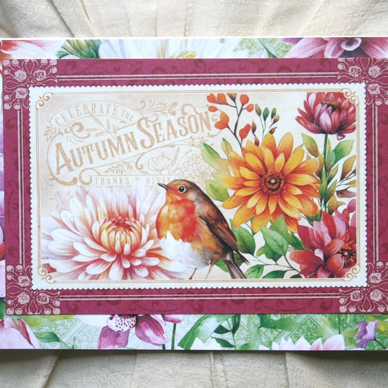 Vintage-style Robin Card - Blank greeting card 
