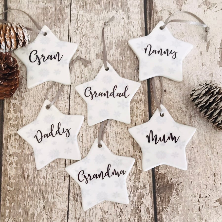 Personalised christmas star decoration, name star bauble, christmas star 