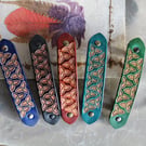 Embossed Leather Hair Barrette with Triquetra Pattern, Hand Tooled Leather Hair 