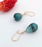 Mint Aquamarine Aventurine Murano Glass Earrings: Gold Filled Beads and Earwires
