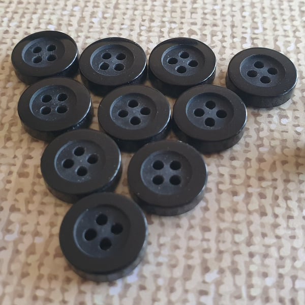 15mm 24L 4Hole CHUNKY Solid Black Buttons (polyester) 1980's
