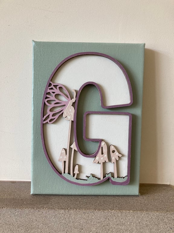 Decorative Wooden Alphabet Letter on Painted Canvas