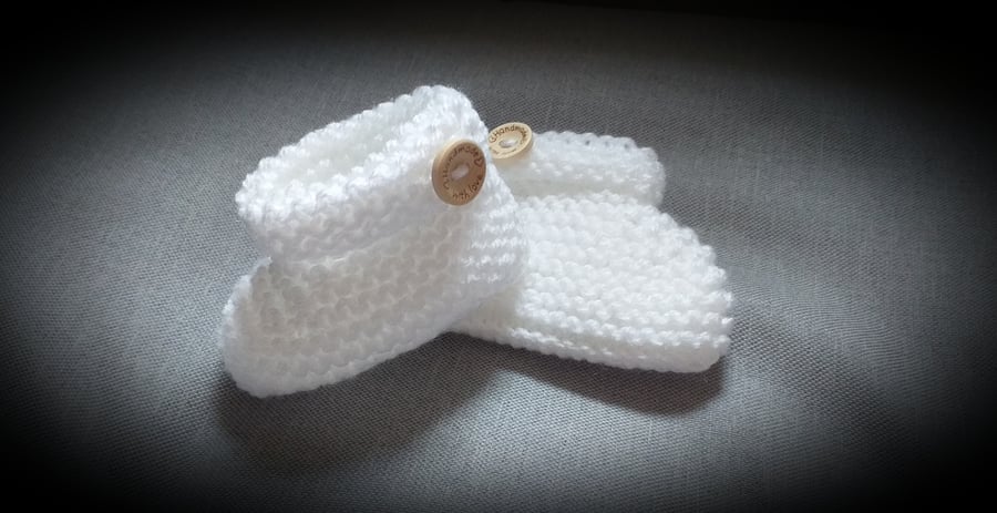 Newborn White Booties with button attachment