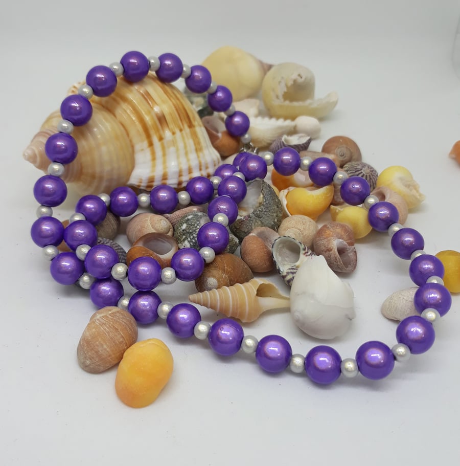 NL25 - Purple and silver miracle bead necklace