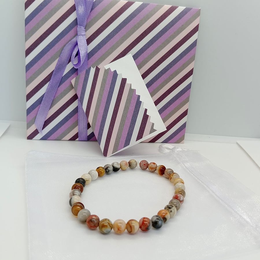 Fancy Agate bead gemstone stretch bracelet gift packaged ready to post