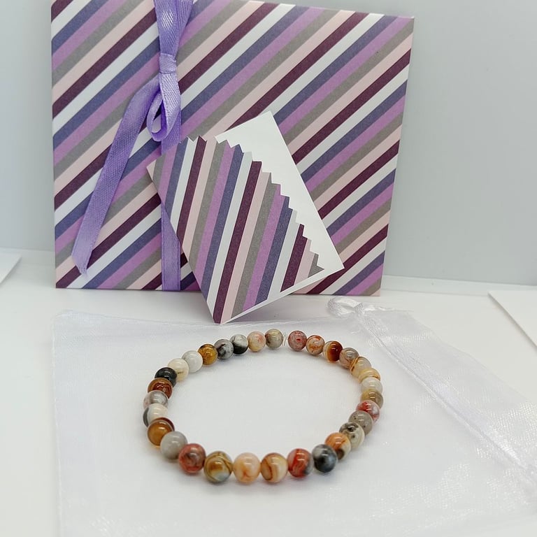Fancy Agate bead gemstone stretch bracelet gift packaged ready to post