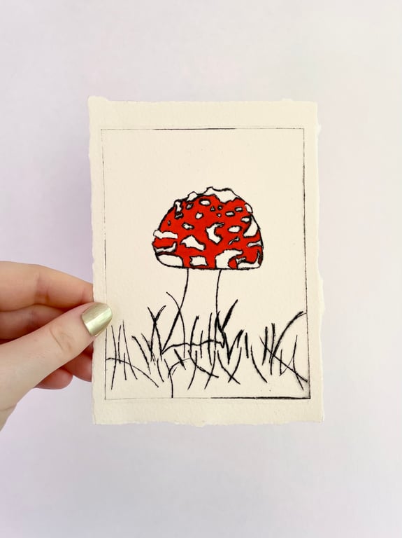 Toadstool Fly Agaric Mushroom Handmade A6 Print