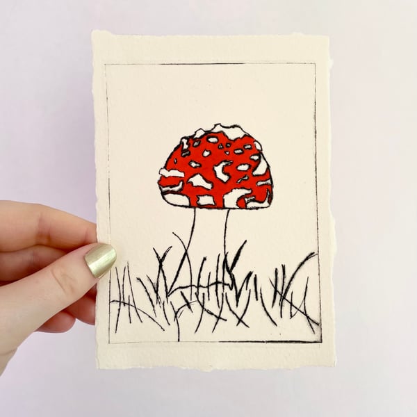 Toadstool Fly Agaric Mushroom Handmade A6 Print