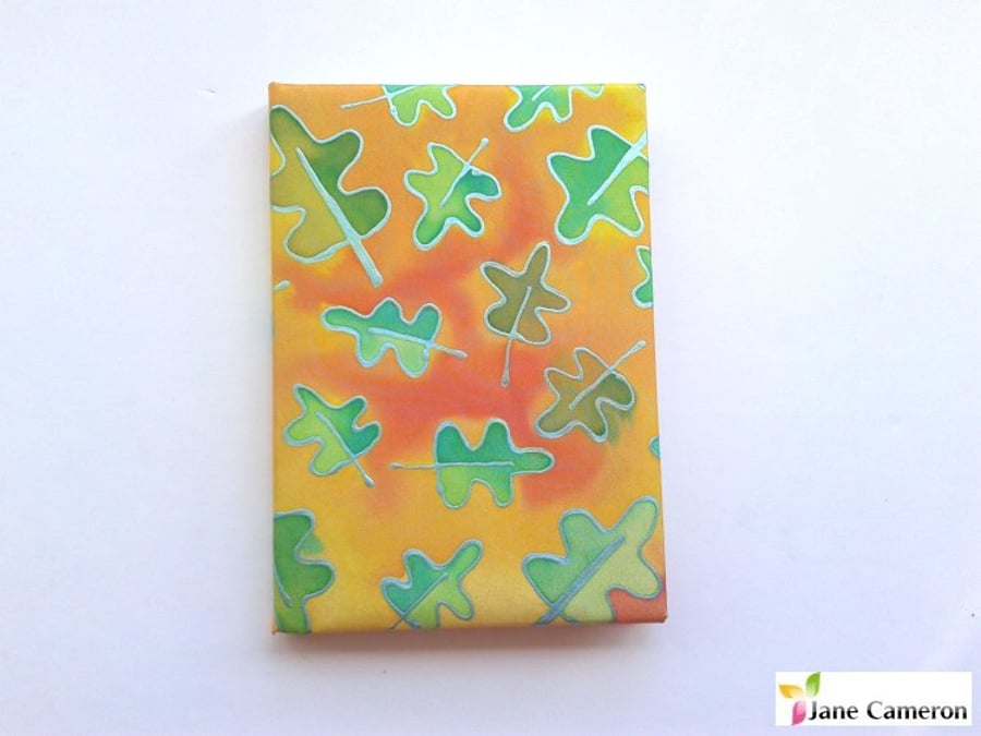 A6 hardback notebook journal lined - hand painted silk - autumn leaf brights 412