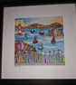 Quirky art original beach huts and quirky houses Happy art mixed media picture