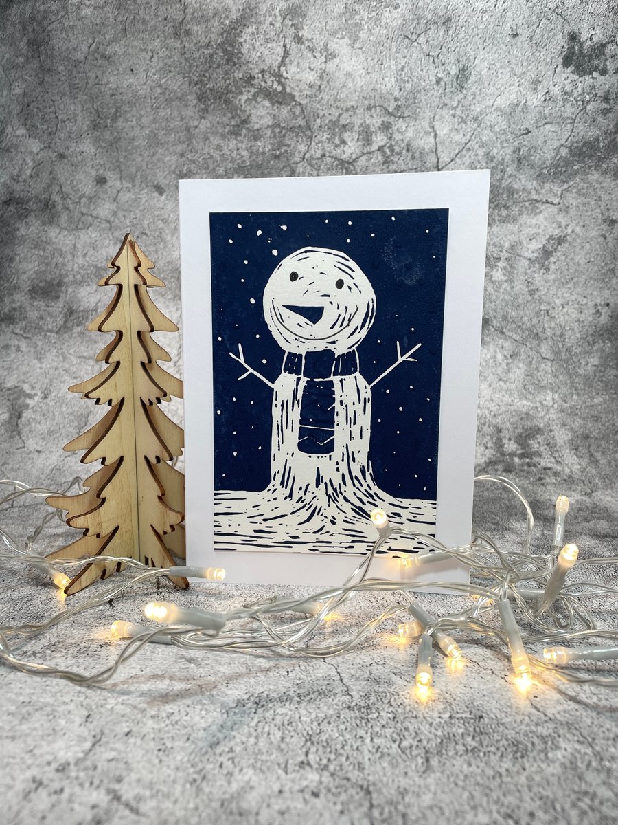 Perfectly Imperfect Linocut Print Snowman Card