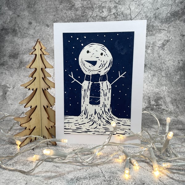 Perfectly Imperfect Linocut Print Snowman Card