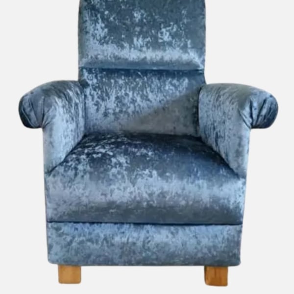 Teal Blue Velvet Armchair Adult Chair Accent Small Nursery Bedroom Crushed