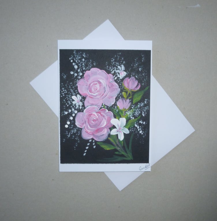 hand painted floral blank greetings card ( ref FA 411 T1 )