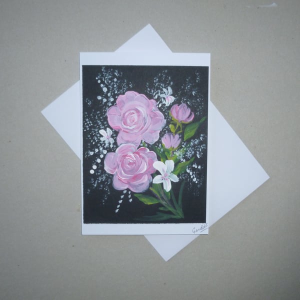 hand painted floral blank greetings card ( ref FA 411 T1 )