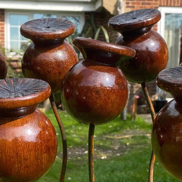 Handmade Iroko Poppy Sculpture