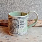 Call your Mum, handpainted ceramic pottery cup, stoneware handmade vintage